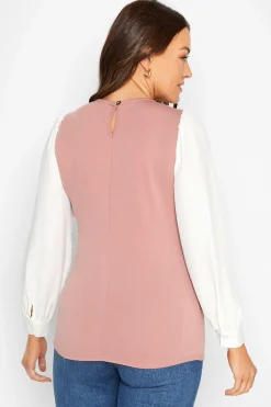 M&Co Womens Pink Contrast Long Sleeve Top><noscript><img width=