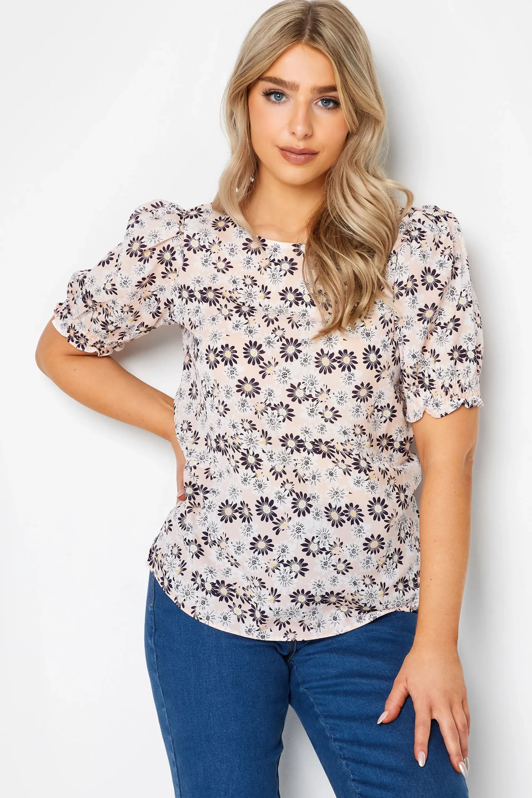 M&Co Womens Pink Daisy Print Blouse>Women Short Sleeve Tops