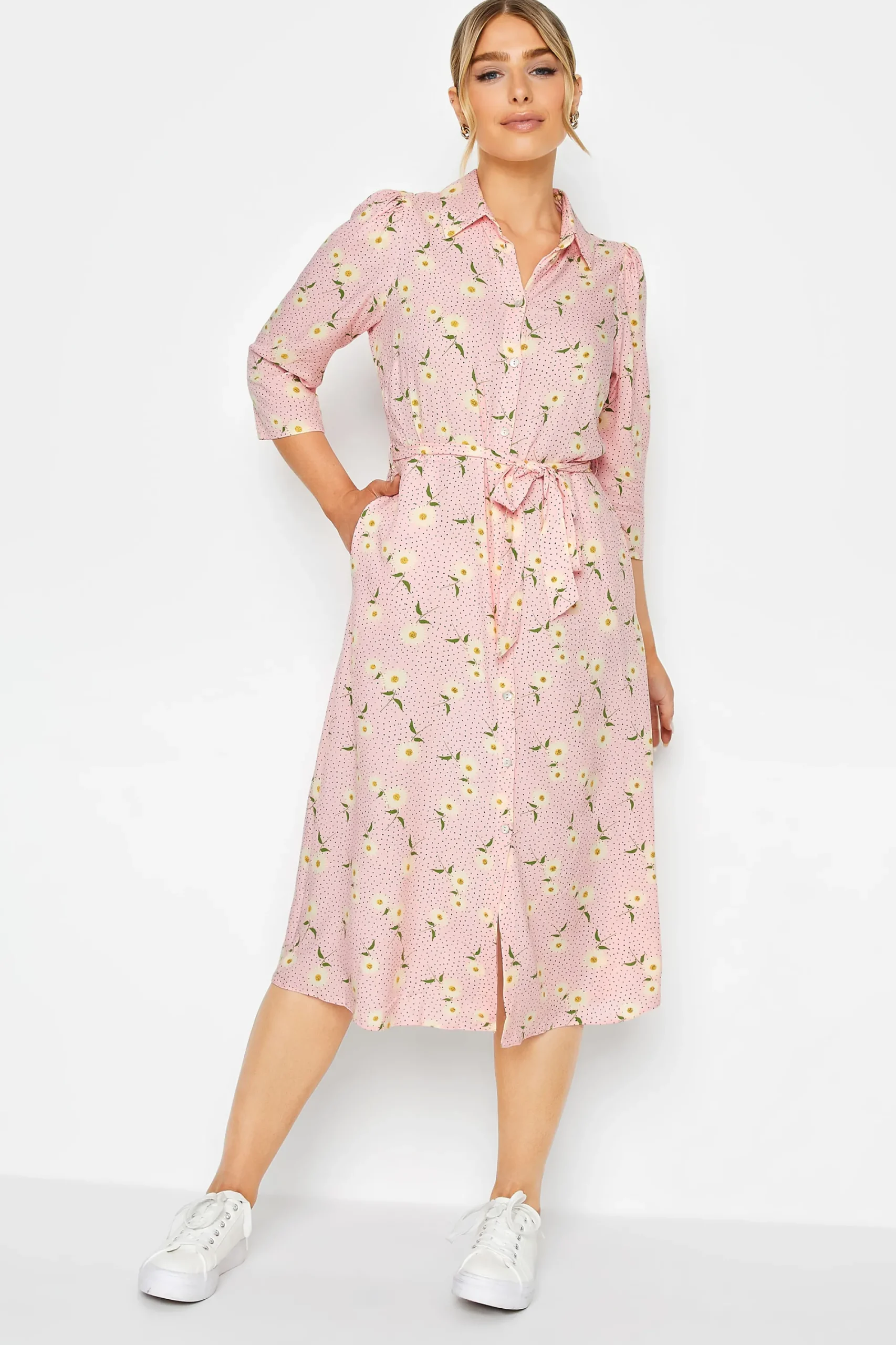 M&Co Womens Pink Ditsy Floral Midi Shirt Dress>Women Shirt Dresses