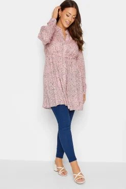 M&Co Womens Pink Ditsy Print Tie Waist Tunic Shirt>Women Shirts