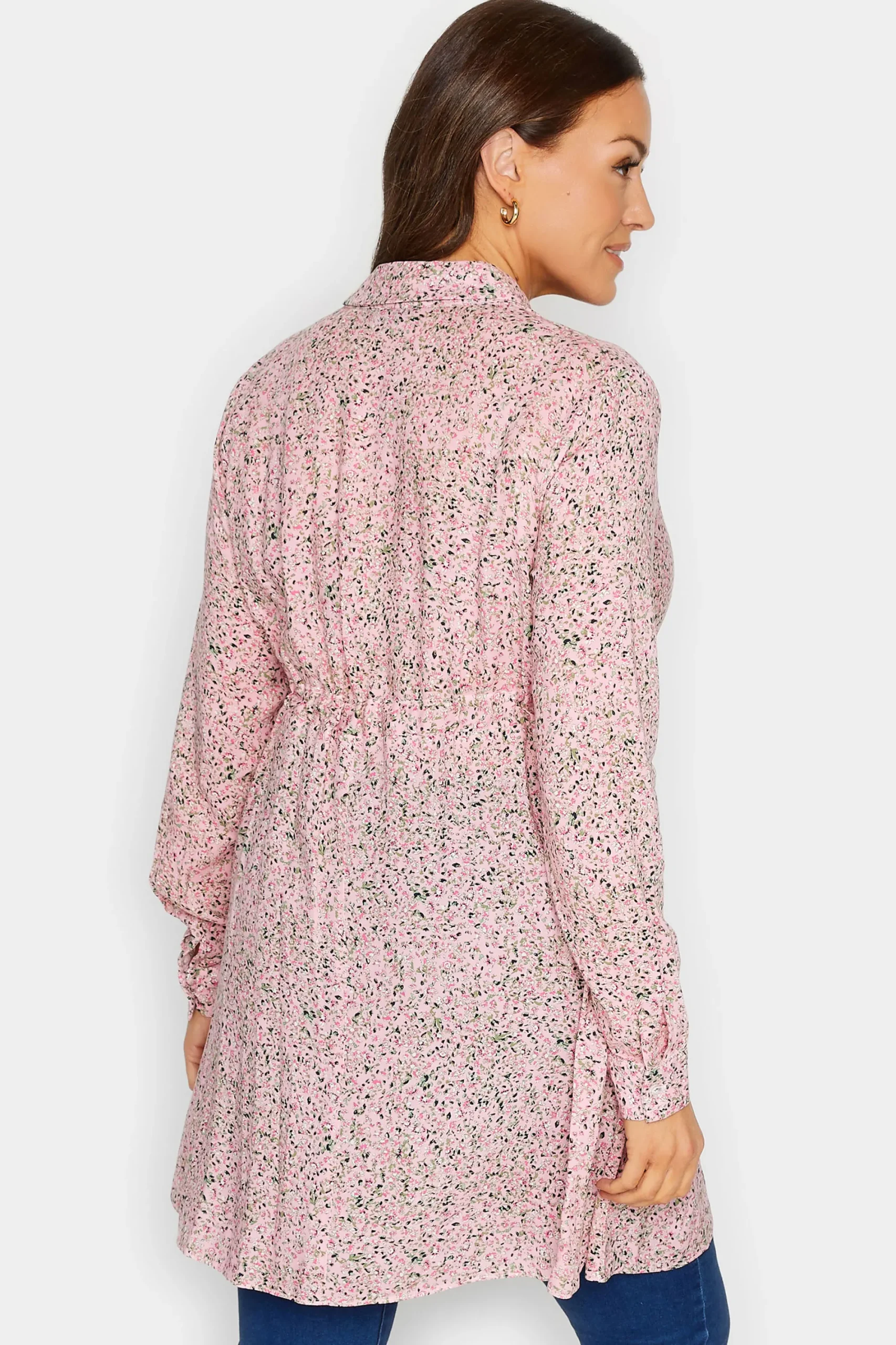 M&Co Womens Pink Ditsy Print Tie Waist Tunic Shirt>Women Shirts