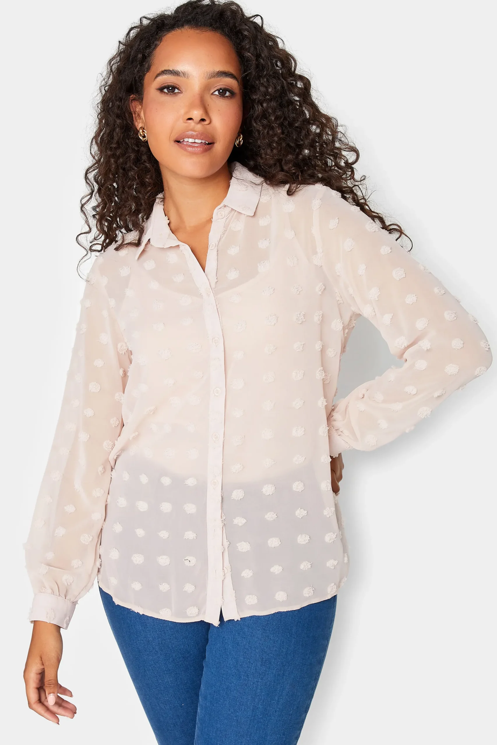 M&Co Womens Pink Dobby Spot Shirt>Women Shirts