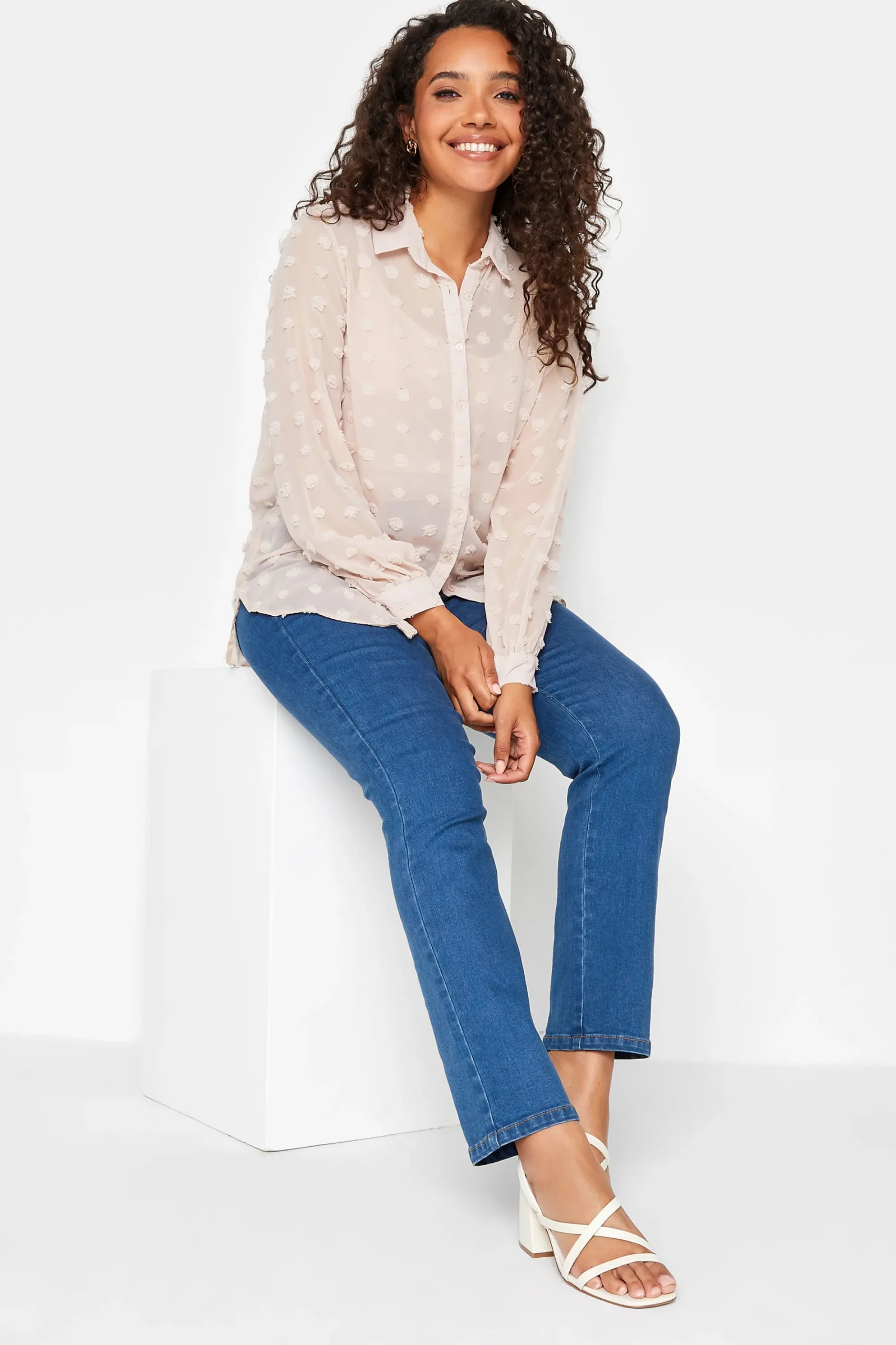 M&Co Womens Pink Dobby Spot Shirt>Women Shirts