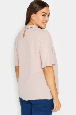 M&Co Womens Pink Embellished Neck Keyhole Blouse><noscript><img width=