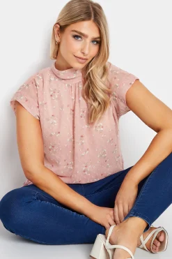 M&Co Womens Pink Floral Print Blouse>Women Short Sleeve Tops