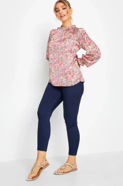 M&Co Womens Pink Floral Print Frill Neck Blouse>Women Long Sleeve Tops