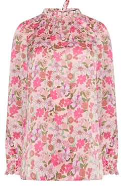 M&Co Womens Pink Floral Print Frill Neck Blouse><noscript><img width=