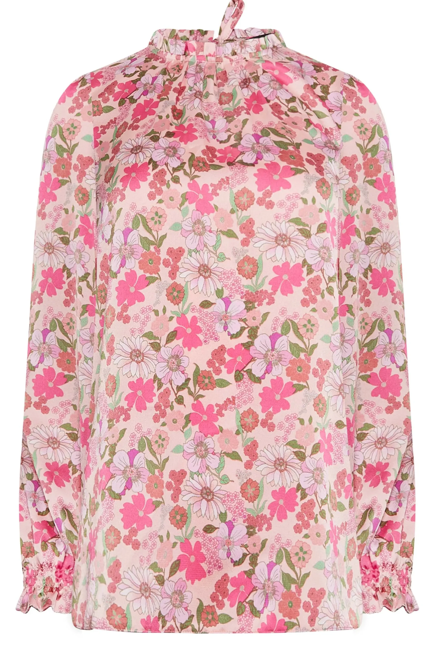 M&Co Womens Pink Floral Print Frill Neck Blouse>Women Long Sleeve Tops