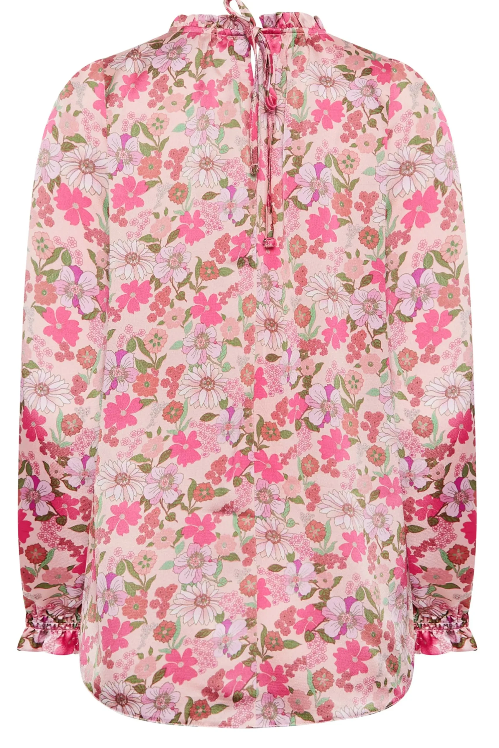 M&Co Womens Pink Floral Print Frill Neck Blouse>Women Long Sleeve Tops