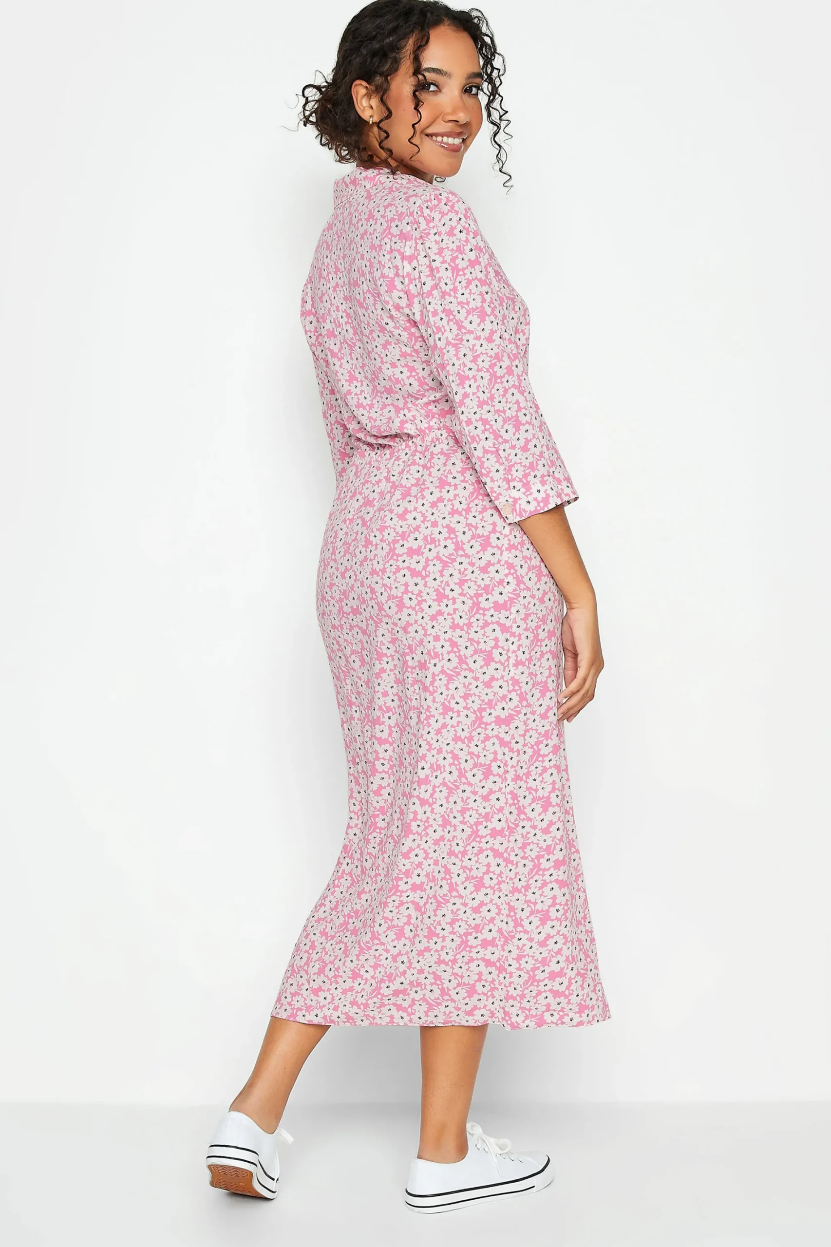 M&Co Womens Pink Floral Print Midi Shirt Dress>Women Shirt Dresses