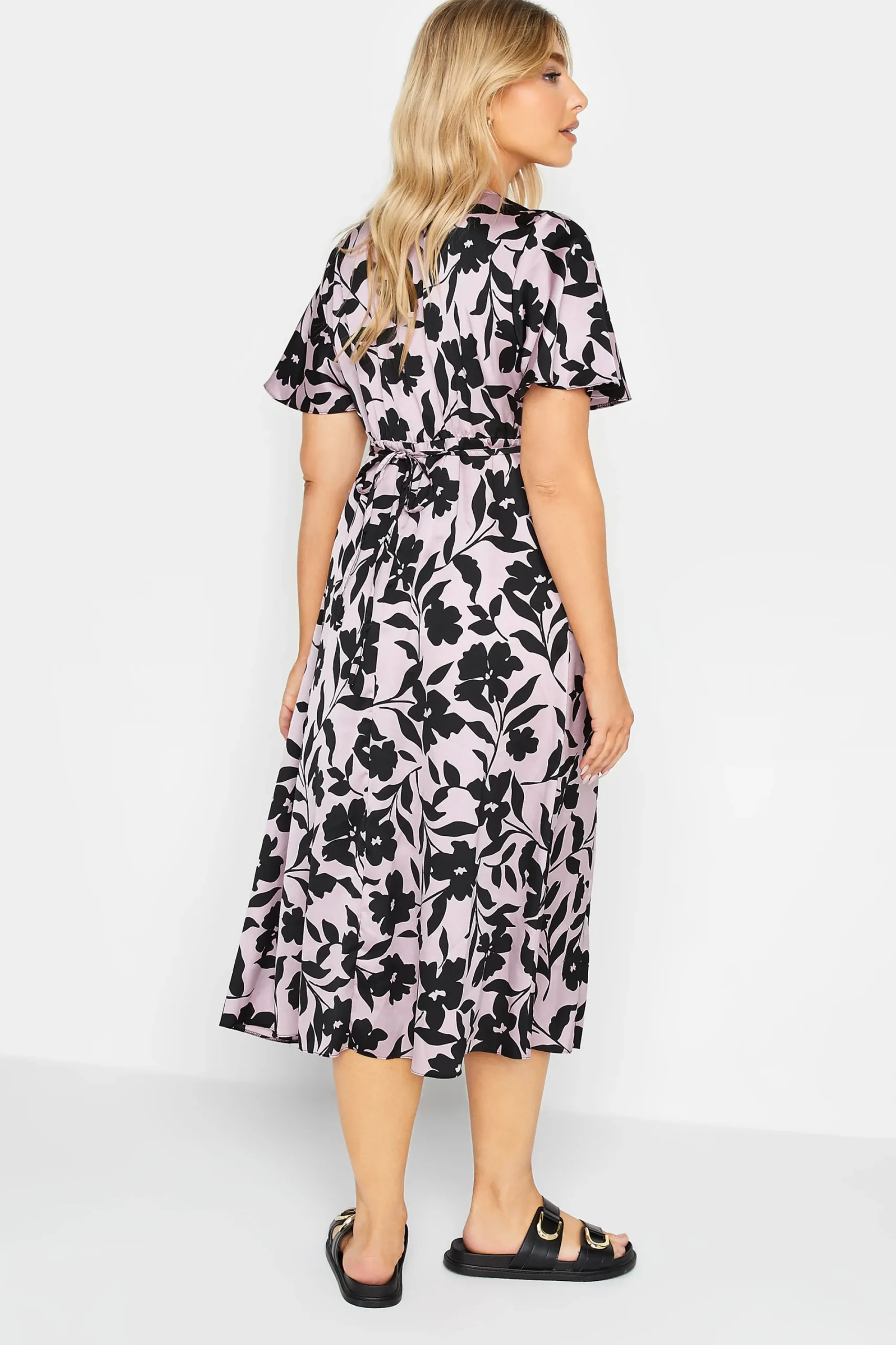 M&Co Womens Pink Floral Midi Tea Dress>Women Wedding Guest Dresses