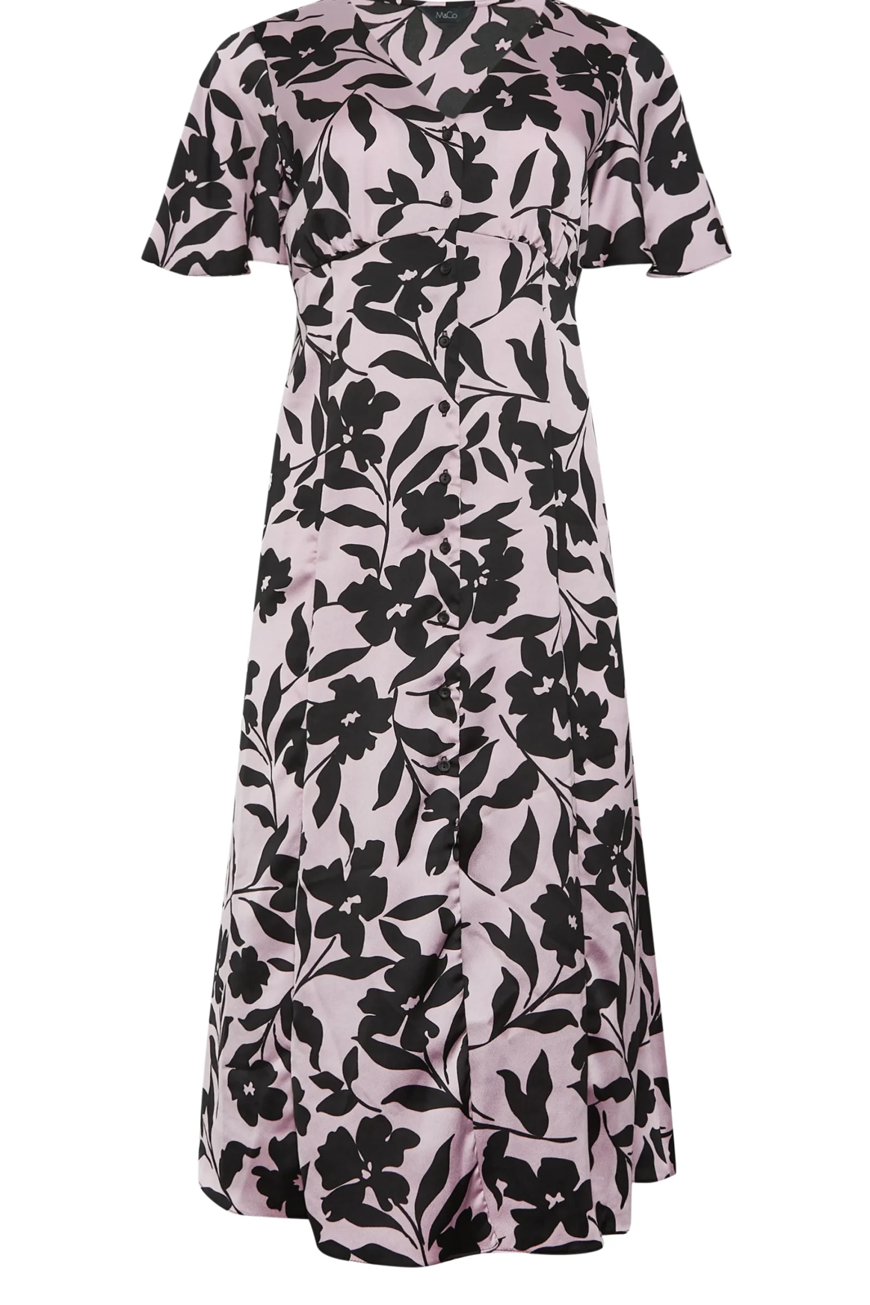 M&Co Womens Pink Floral Midi Tea Dress>Women Wedding Guest Dresses