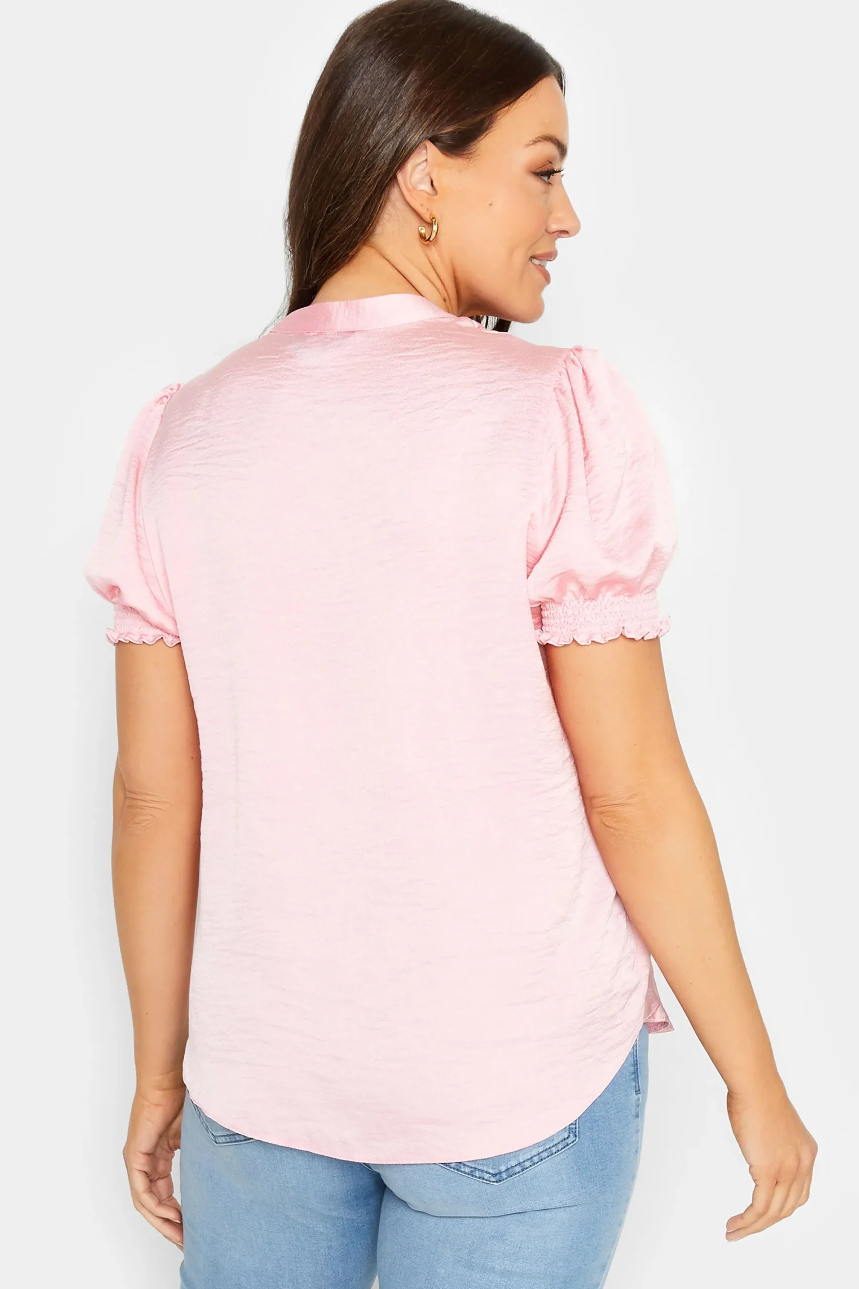 M&Co Womens Pink Frill Satin Blouse>Women Short Sleeve Tops