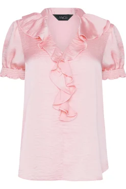 M&Co Womens Pink Frill Satin Blouse><noscript><img width=