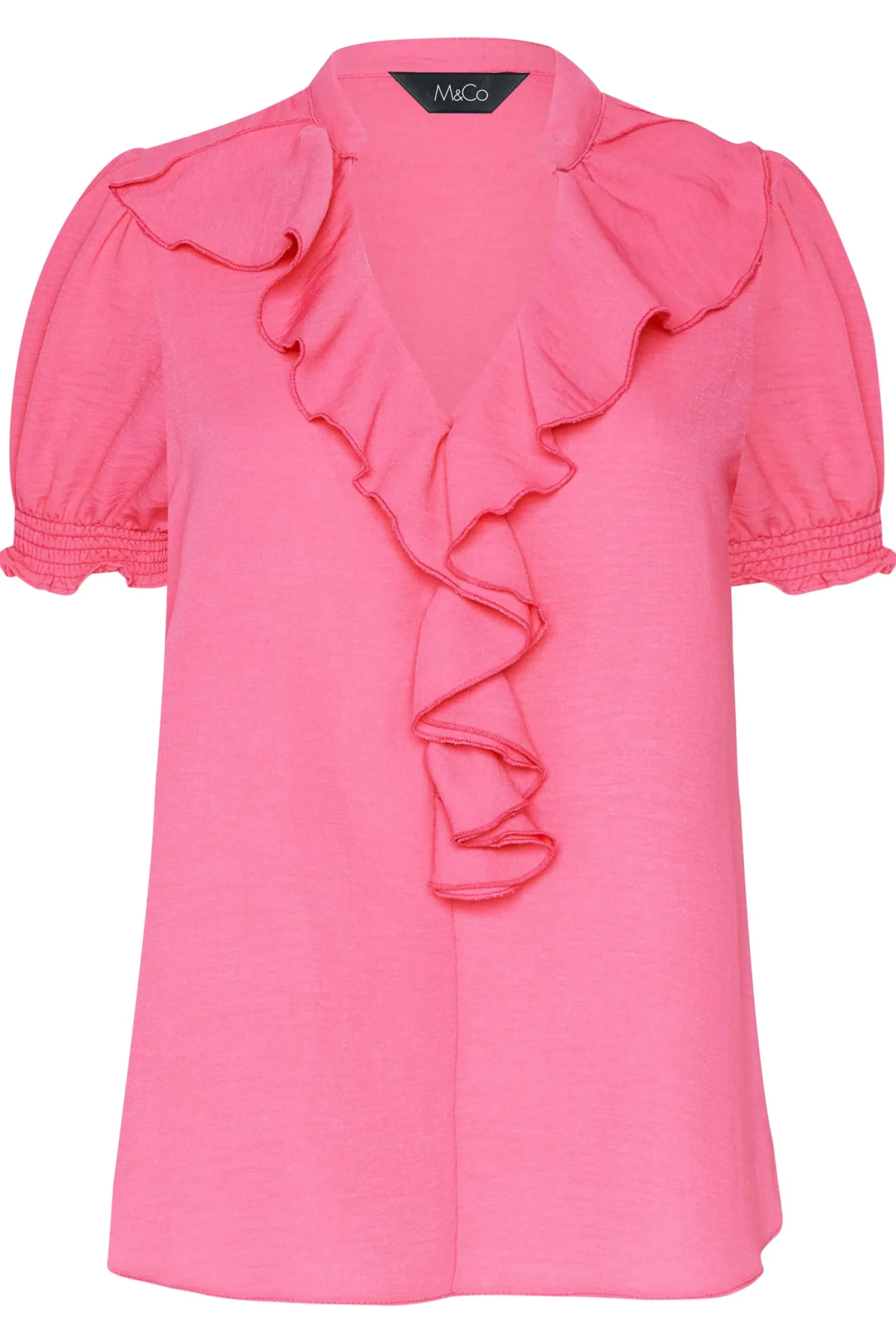M&Co Womens Pink Frill Front Blouse>Women Short Sleeve Tops