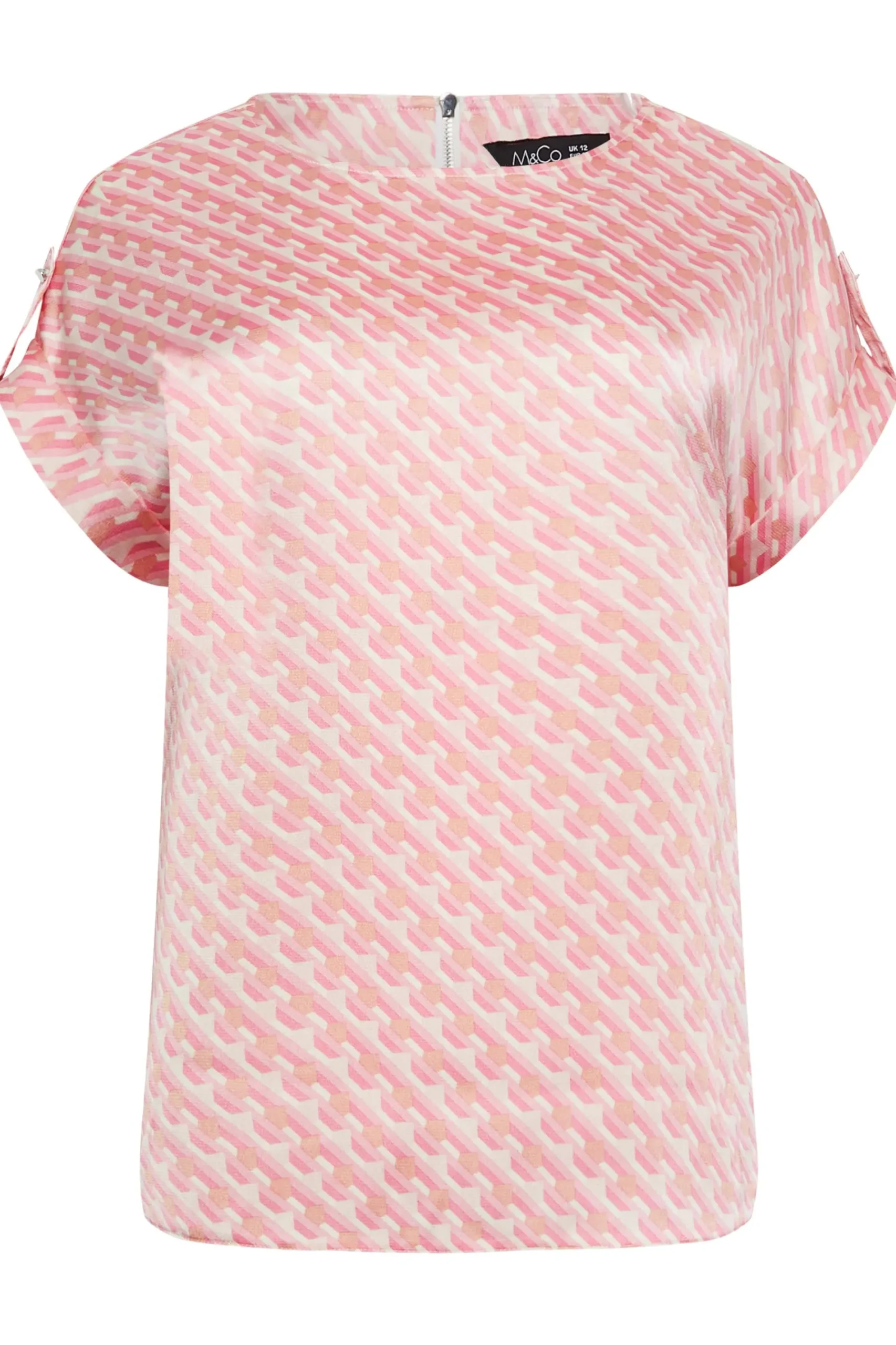 M&Co Womens Pink Geometric Print Blouse>Women Short Sleeve Tops