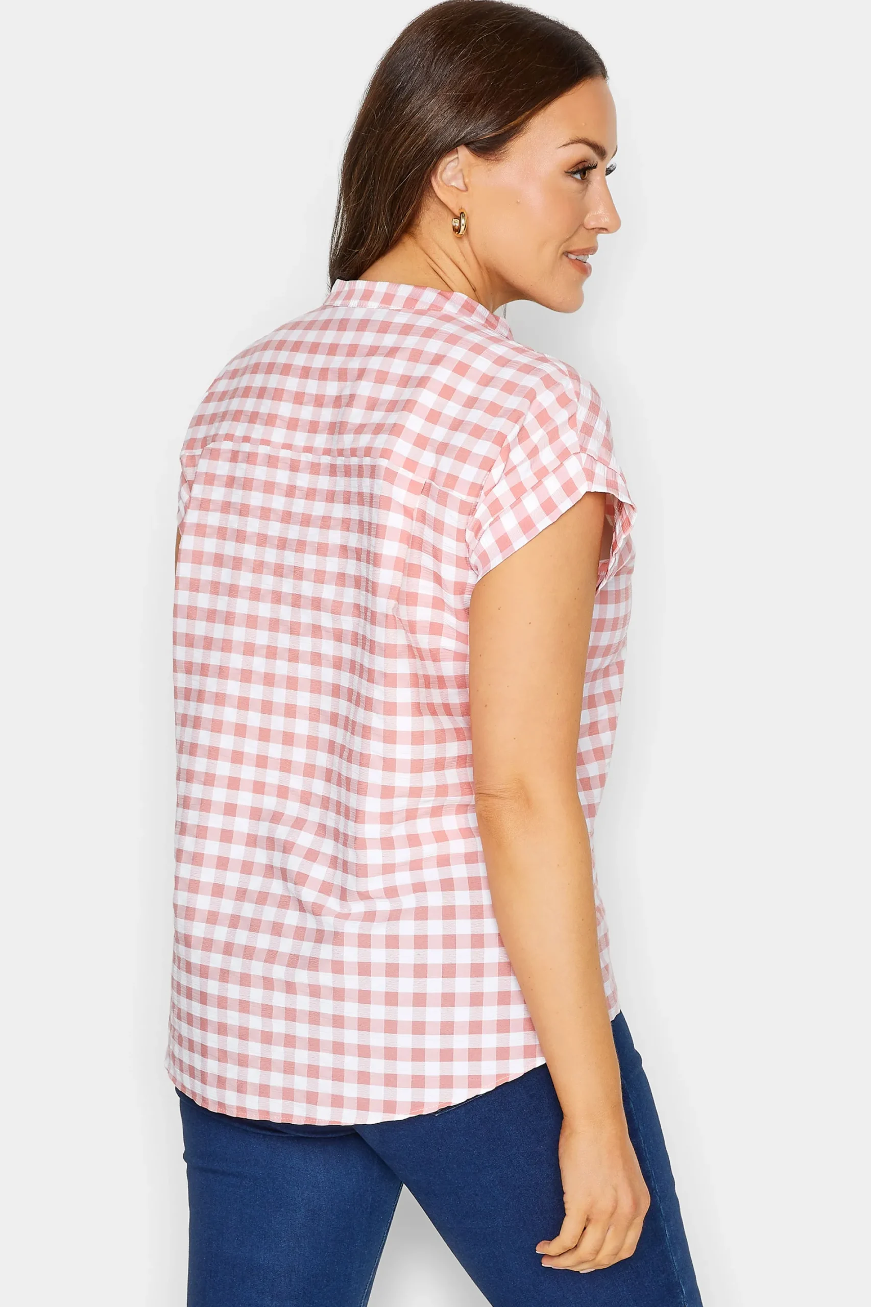 M&Co Womens Pink Gingham Short Sleeve Shirt>Women Short Sleeve Tops