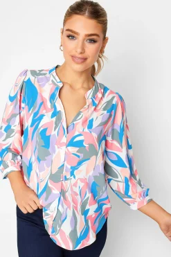 M&Co Womens Pink Leaf Print Half Placket Shirt>Women Shirts