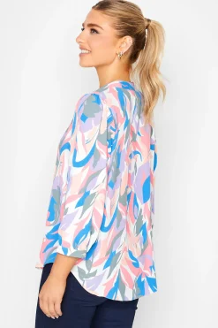 M&Co Womens Pink Leaf Print Half Placket Shirt><noscript><img width=