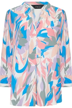 M&Co Womens Pink Leaf Print Half Placket Shirt><noscript><img width=