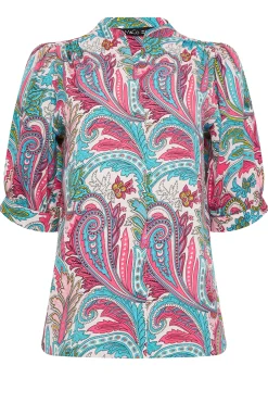 M&Co Womens Pink Paisley Print Puff Sleeve Shirt><noscript><img width=
