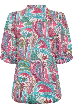 M&Co Womens Pink Paisley Print Puff Sleeve Shirt><noscript><img width=