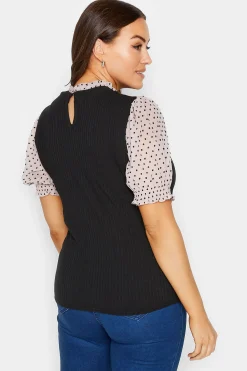 M&Co Womens Pink Polka Dot Contrast Sleeve Blouse><noscript><img width=