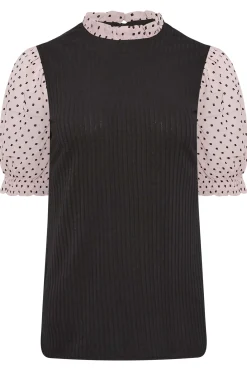 M&Co Womens Pink Polka Dot Contrast Sleeve Blouse><noscript><img width=