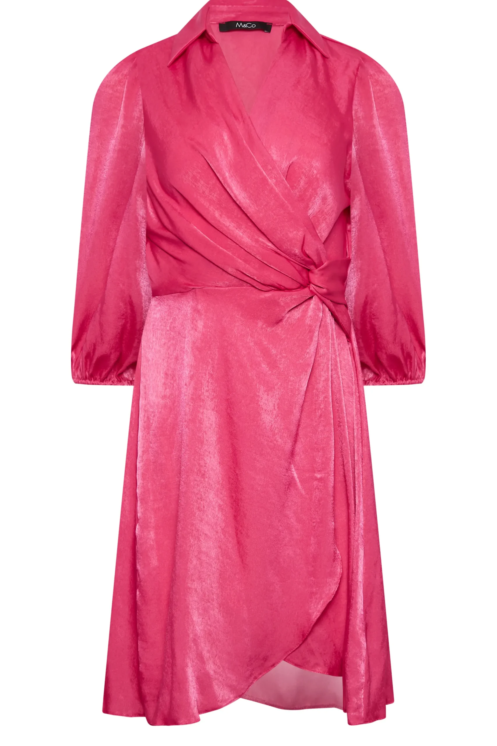 M&Co Womens Pink Satin Wrap Dress>Women Wedding Guest Dresses
