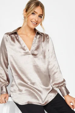 M&Co Womens Pink Satin V-Neck Blouse>Women Shirts