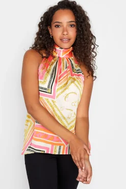 M&Co Womens Pink Scarf Print Halter Neck Blouse>Women Short Sleeve Tops
