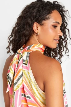 M&Co Womens Pink Scarf Print Halter Neck Blouse><noscript><img width=