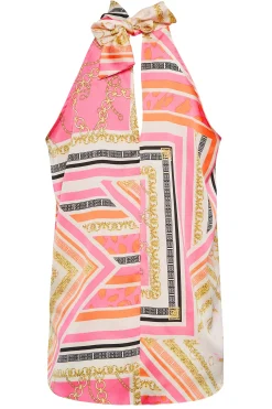 M&Co Womens Pink Scarf Print Halter Neck Blouse><noscript><img width=