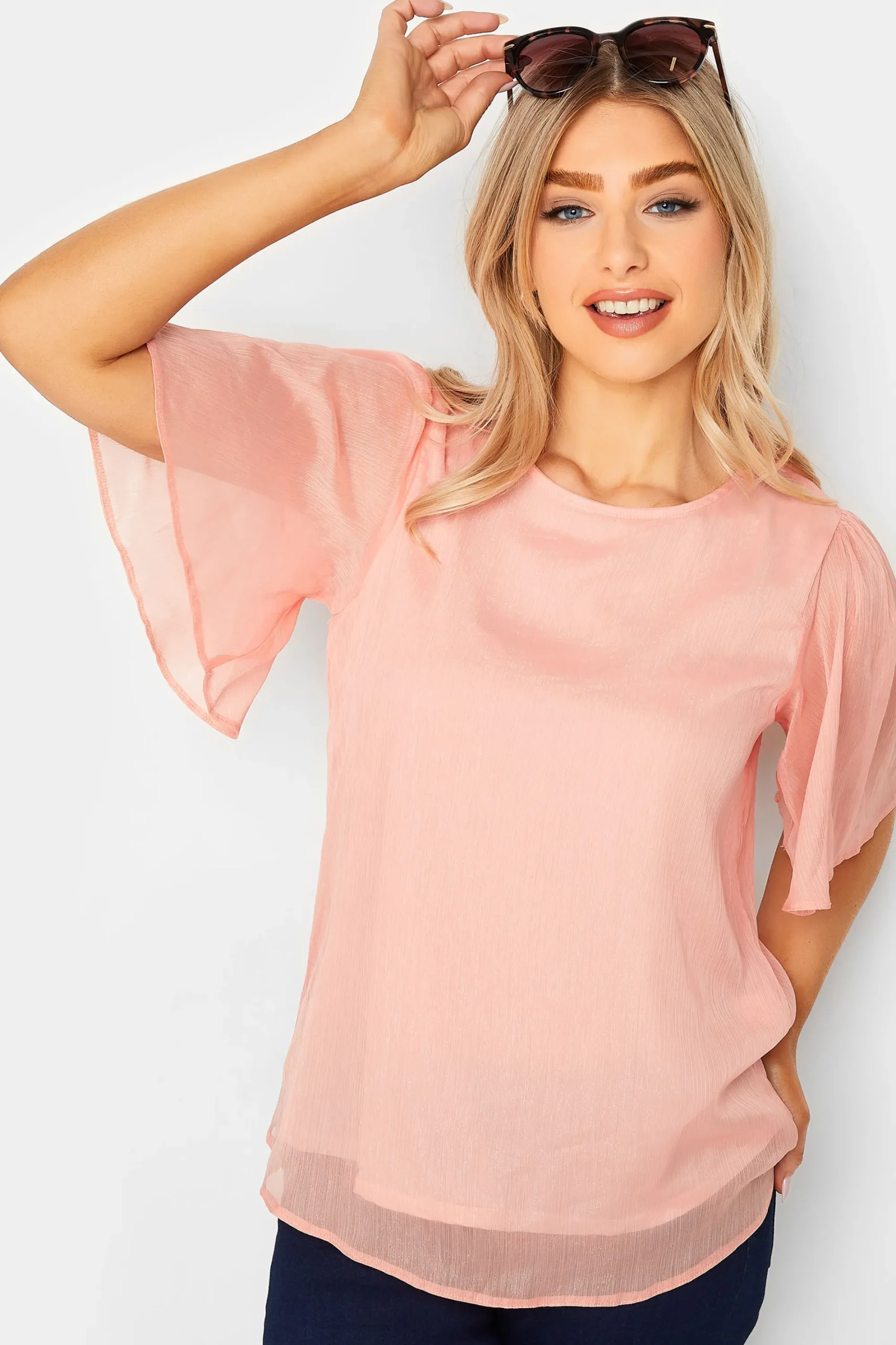 M&Co Womens Pink Shimmer Angel Sleeve Blouse>Women Blouses
