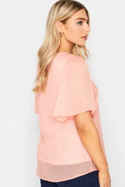 M&Co Womens Pink Shimmer Angel Sleeve Blouse><noscript><img width=