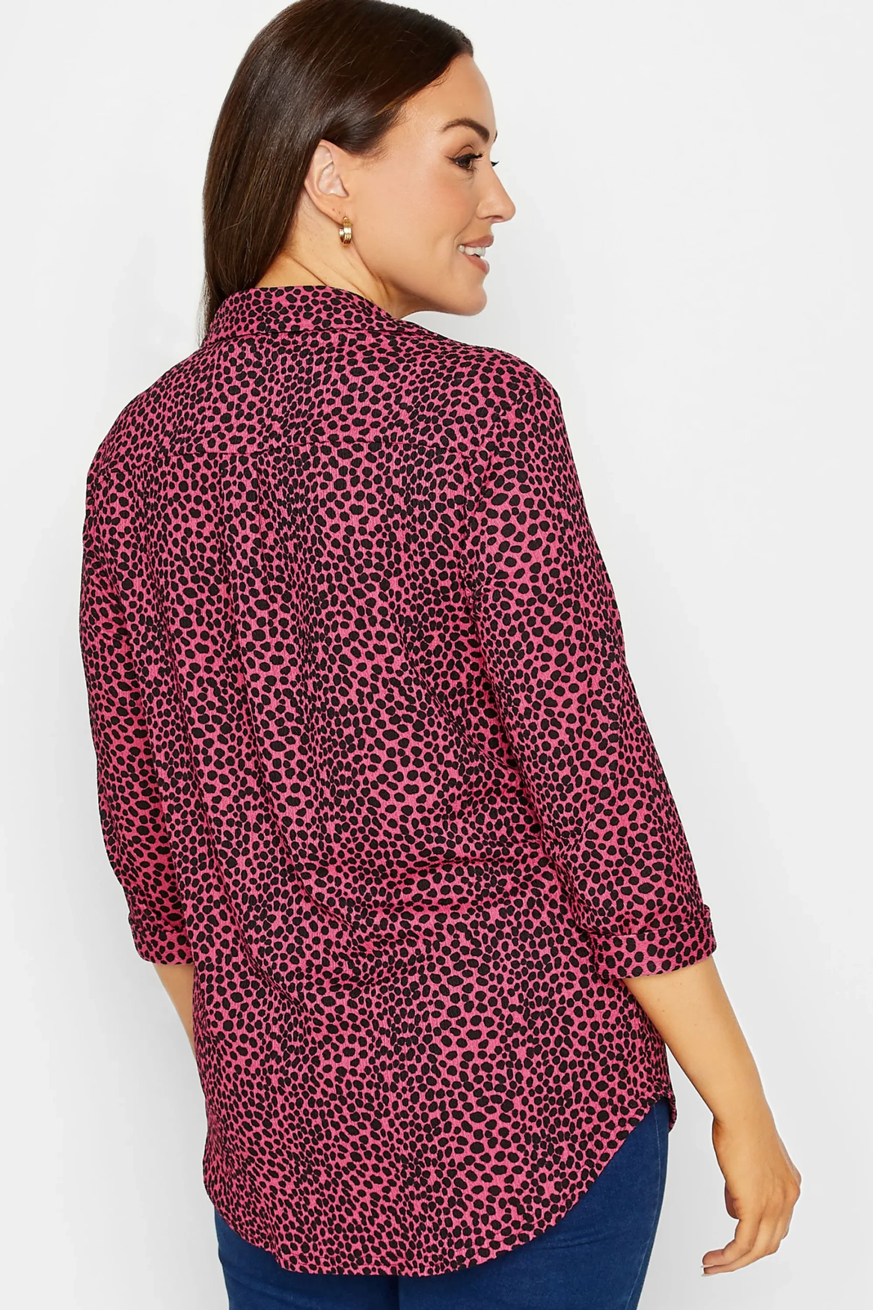 M&Co Womens Pink Spot Print Half Placket Jersey Shirt>Women Shirts