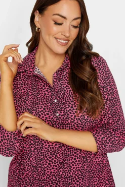 M&Co Womens Pink Spot Print Half Placket Jersey Shirt><noscript><img width=