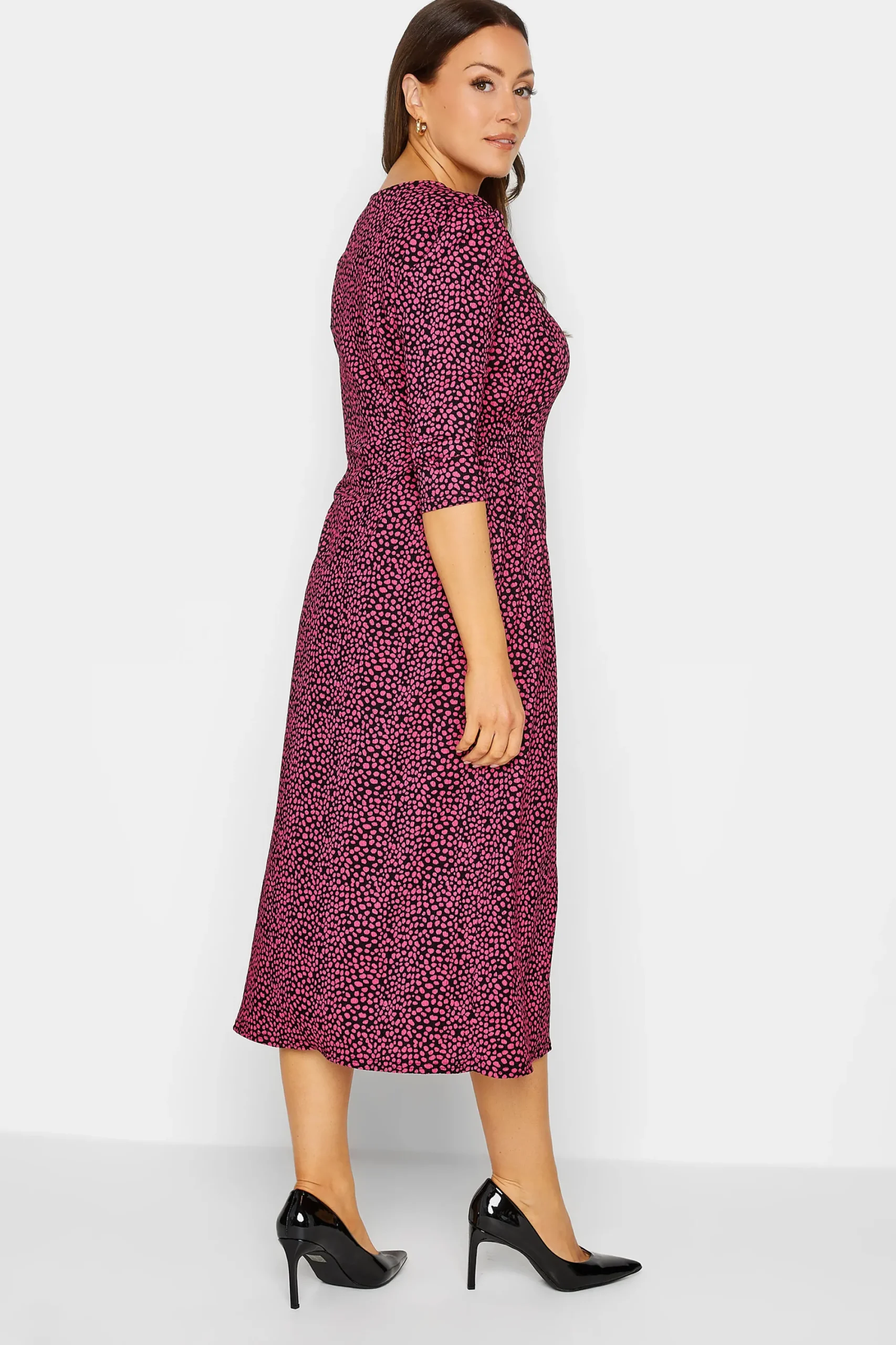 M&Co Womens Pink Spot Print Button Through Midi Dress>Women Wedding Guest Dresses