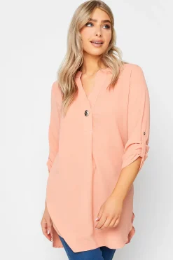 M&Co Womens Pink Statement Button Tab Sleeve Shirt>Women Shirts