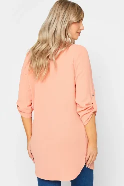 M&Co Womens Pink Statement Button Tab Sleeve Shirt><noscript><img width=