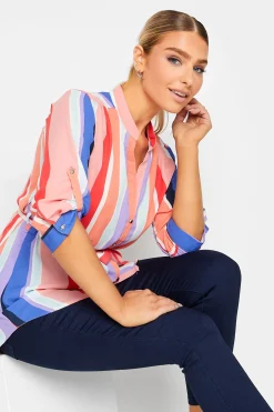 M&Co Womens Pink Stripe Tie Waist Blouse>Women Shirts
