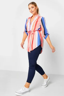 M&Co Womens Pink Stripe Tie Waist Blouse>Women Shirts