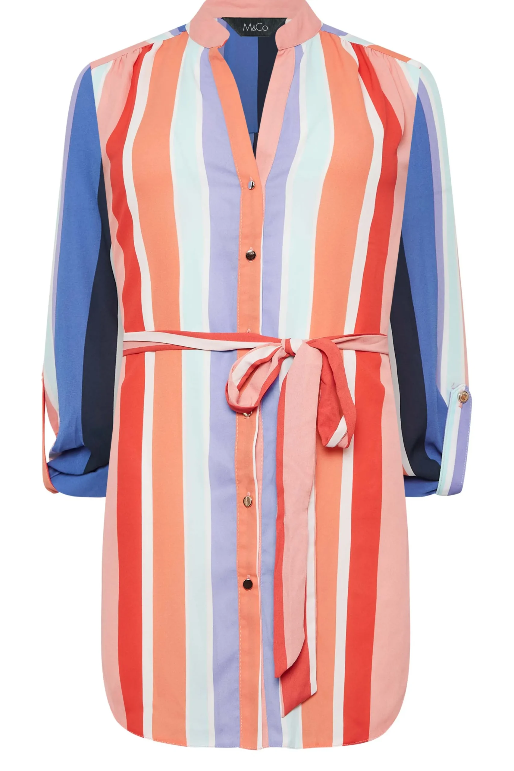 M&Co Womens Pink Stripe Tie Waist Blouse>Women Shirts