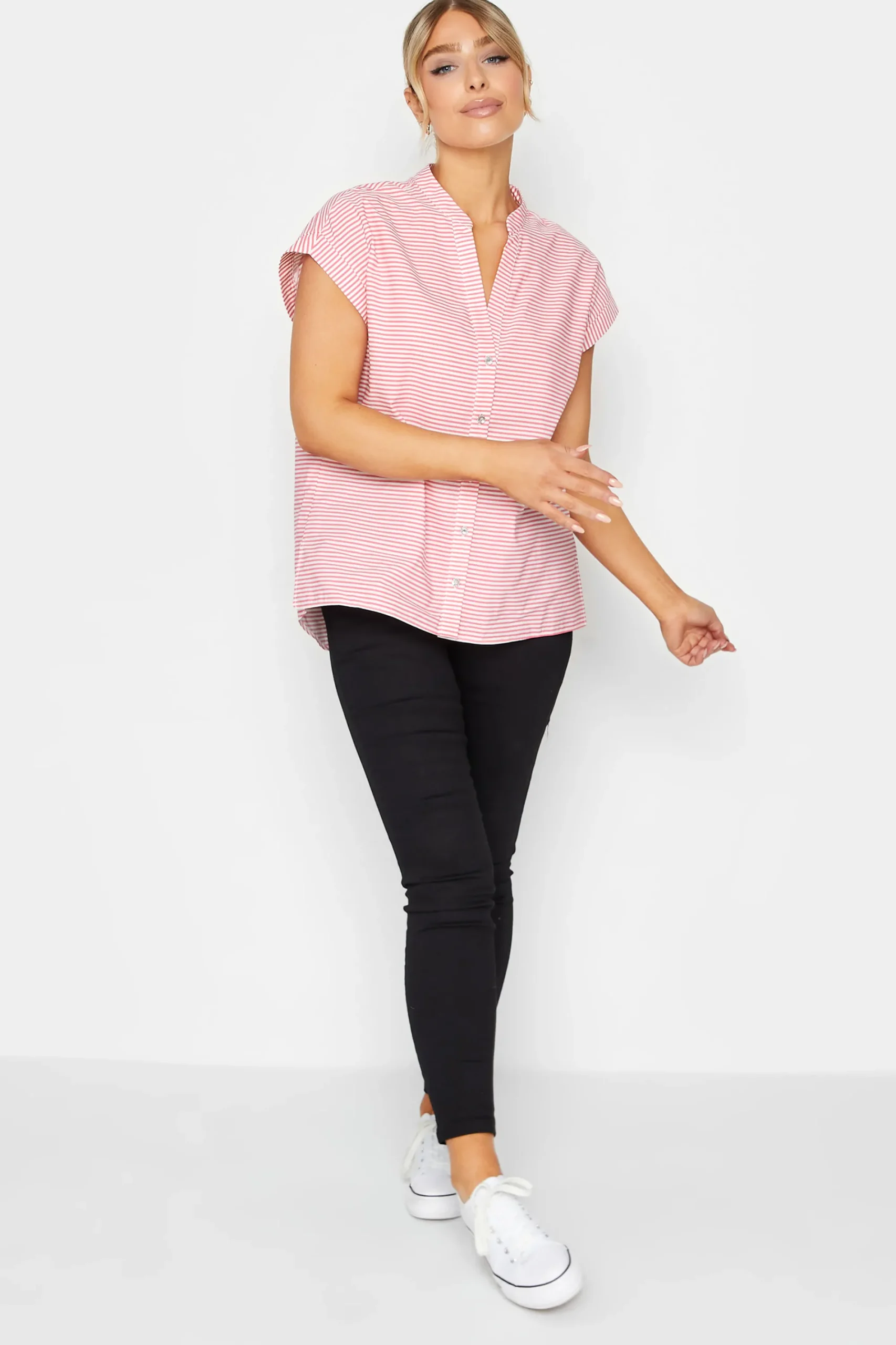M&Co Womens Pink Stripe Print Shirt>Women Short Sleeve Tops