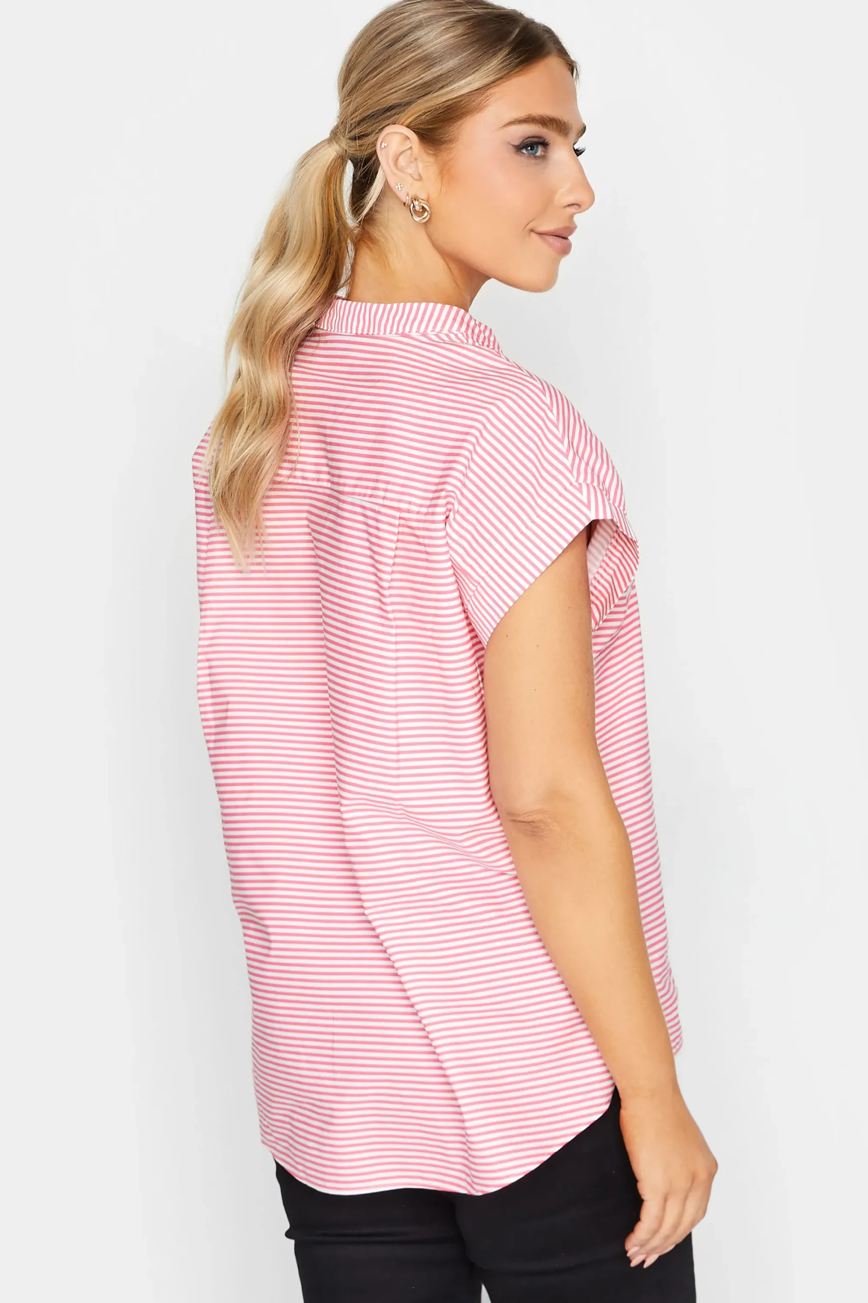 M&Co Womens Pink Stripe Print Shirt>Women Short Sleeve Tops