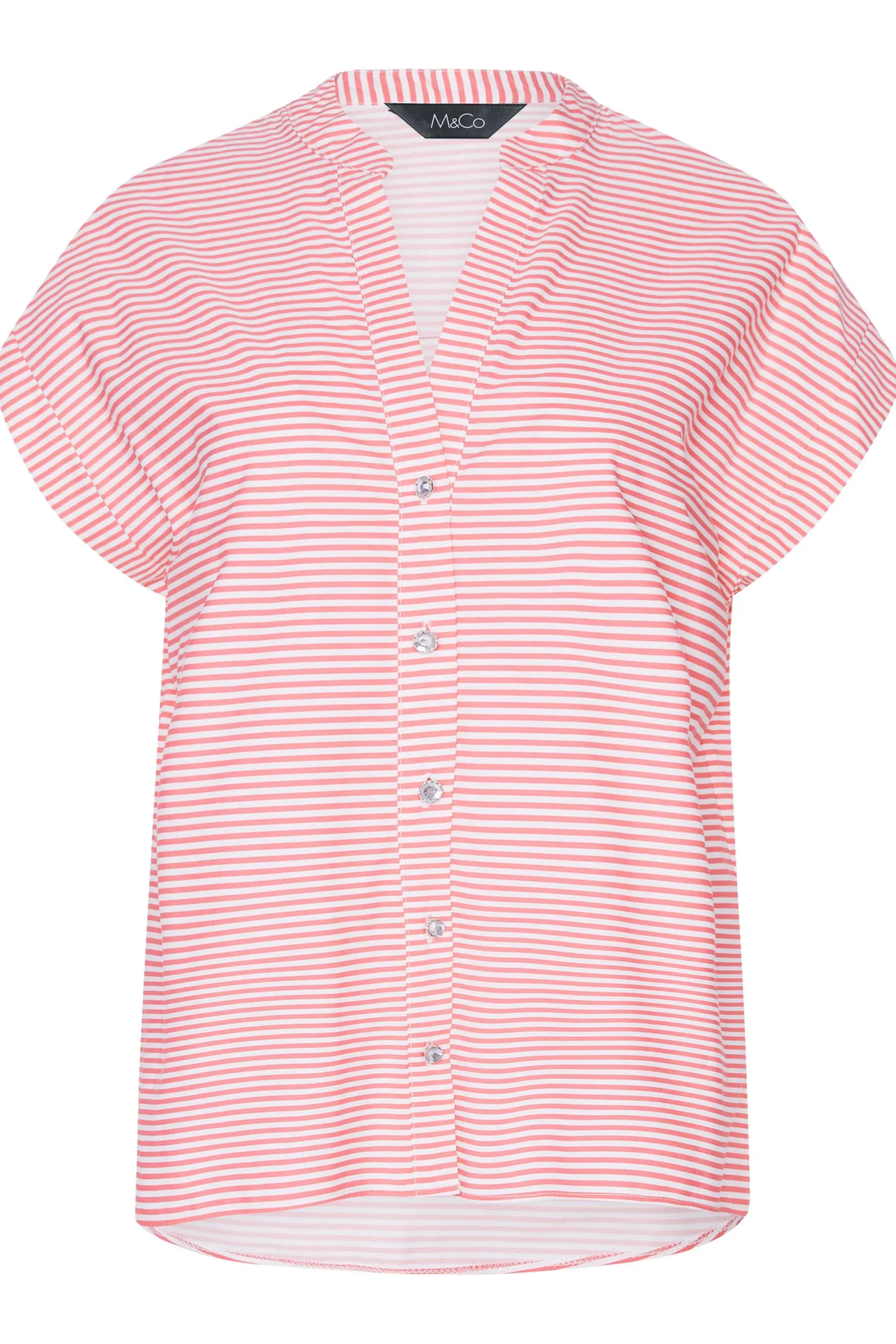 M&Co Womens Pink Stripe Print Shirt>Women Short Sleeve Tops