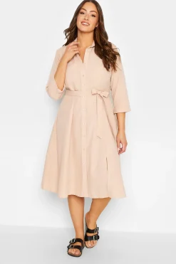 M&Co Womens Pink Tie Waist Shirt Dress>Women Shirt Dresses