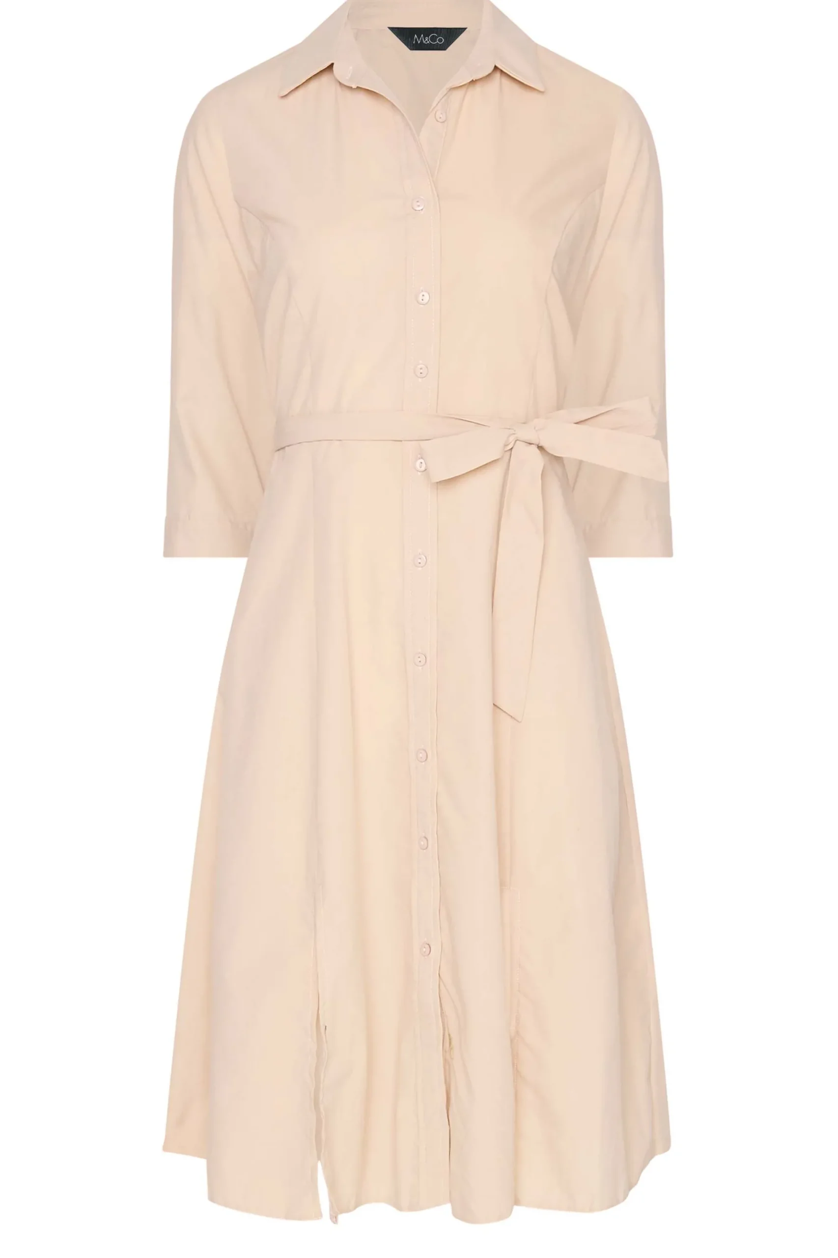 M&Co Womens Pink Tie Waist Shirt Dress>Women Shirt Dresses