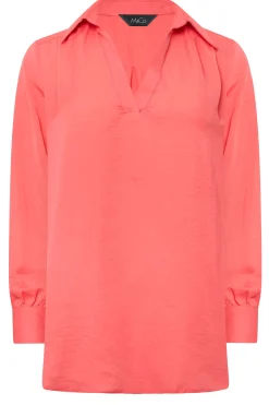 M&Co Womens Pink V-Neck Collared Blouse><noscript><img width=