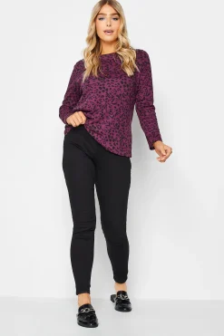 M&Co Womens Purple Animal Print Long Sleeve Cotton Top><noscript><img width=